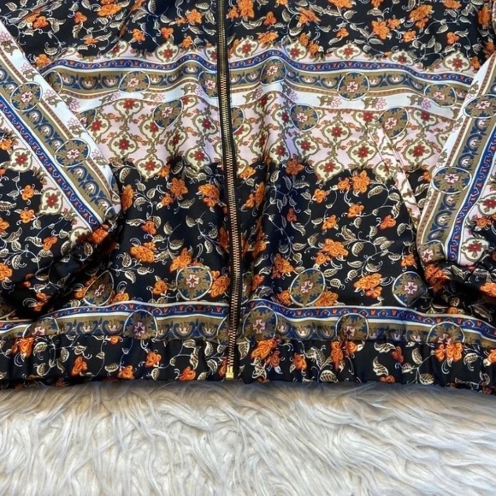 Zara Satin Floral Baroque Print Bomber Zip Front Jacket (sz L) - Picture 8 of 11